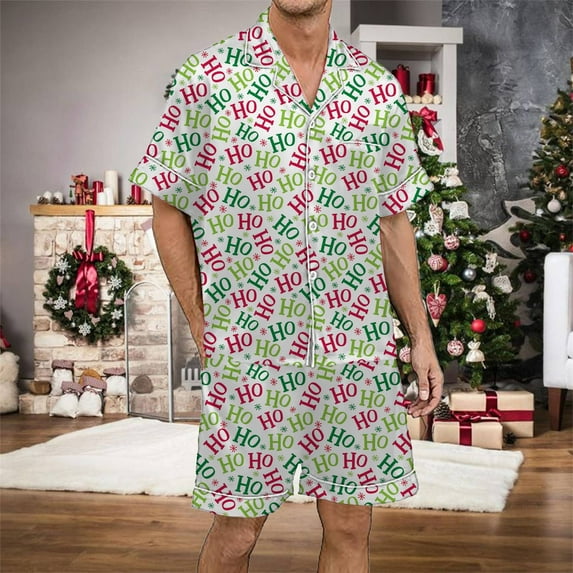 Conairie Pajamas Set for Men Two Piece Short Sleeve Collared Button Top And Loose Pants Sleep Pajama Lightweight Sleepwear with Pockets Brick Red S