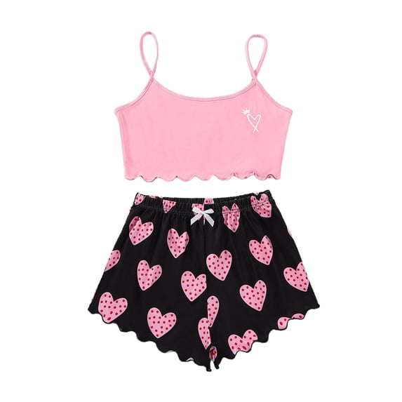 Conairie Pajamas for Womens Set Graphic Sleeveless Tops and Shorts Pj Set Scoop Neck Soft Loungewear Two Piece Sleepwear Sets Pink M