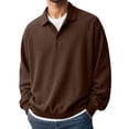 thumbnail image 1 of Conairie Polo Shirts for Men Long Sleeve Fall Henley Waffle Lapel Quarter Button Polo Shirt Casual Striped Loose Fit Sweat Tops Brown XXXXXL, 1 of 4