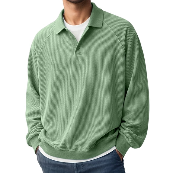 Conairie Polo Shirts for Men Long Sleeve Fall Henley Waffle Lapel Quarter Button Polo Shirt Casual Striped Loose Fit Sweat Tops GN1 XXL