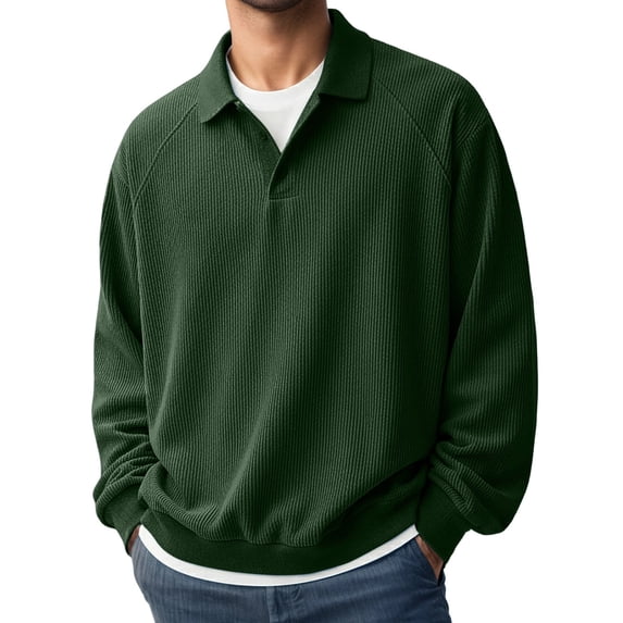 Conairie Polo Shirts for Men Long Sleeve Fall Henley Waffle Lapel Quarter Button Polo Shirt Casual Striped Loose Fit Sweat Tops GN2 XXXL