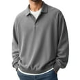 thumbnail image 1 of Conairie Polo Shirts for Men Long Sleeve Fall Henley Waffle Lapel Quarter Button Polo Shirt Casual Striped Loose Fit Sweat Tops Grey XXXXXL, 1 of 4