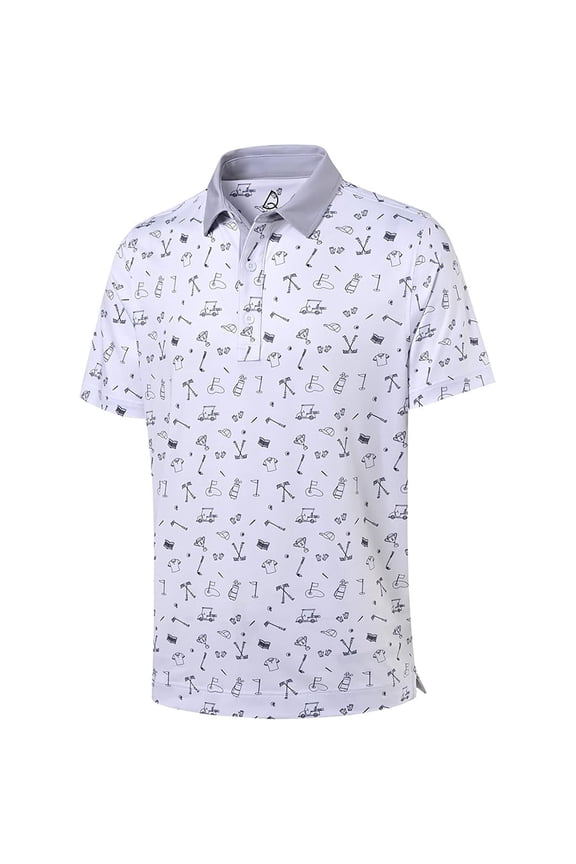 Polo Shirts for Mens Short Sleeve Polka Dot Print Moisture Wicking Performance Golf Shirts Lightweight Summer Classic Button Tops L