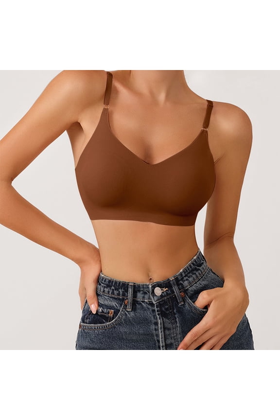 Push Up Bras For Womens V Neck No Underwire Seamless Supportive Wireless Bras Lightweight Padded Everyday Bras M