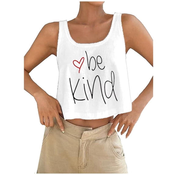 Conairie Ribbed Tank Tops For Women Scoop Neck Sleeveless Ribbed Knit Crop Basic Blouses Letter Print Y2K Camisole Shirts Light Yellow M