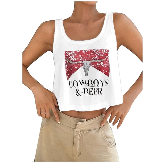 Conairie Ribbed Tank Tops For Women Scoop Neck Sleeveless Ribbed Knit Crop Basic Blouses Letter Print Y2K Camisole Shirts Watermelon Red M