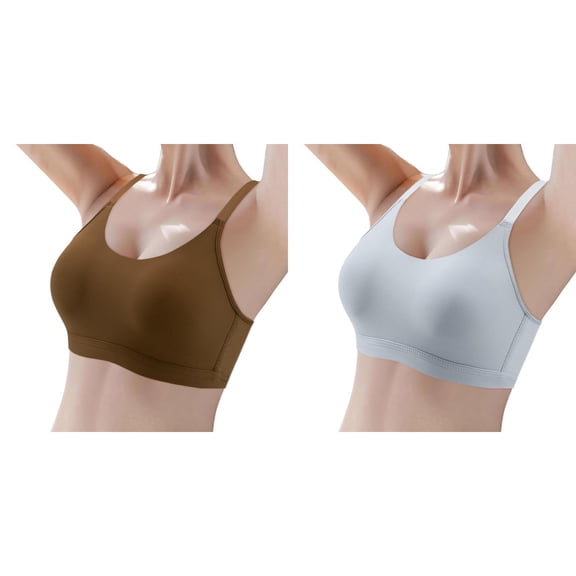 Conairie Sports Bras for Women 2 Pack Comfy Wireless Push up Bras Seamless Bralettes Supportive Raceback Tshirt Bra