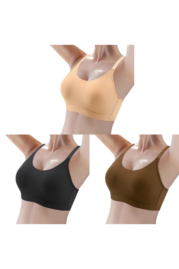Sports Bras for Women 3 Pack Comfy Wireless Push up Bras Seamless Bralettes Supportive Raceback Tshirt Bra