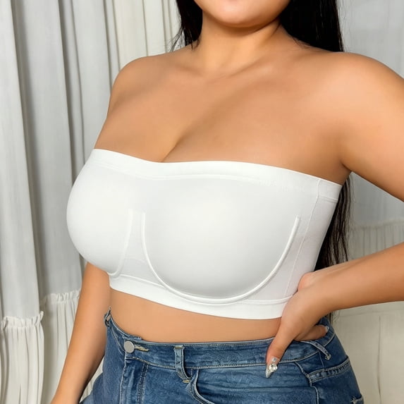 Conairie Strapless Bras For Womens Plus Size No Underwire Seamless Supportive Wireless Bralettes Comfortable Padded Everyday Bras White XXXXXXL