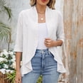 thumbnail image 1 of Conairie Summer Cardigan for Women 3/4 Sleeves Open Front Lightweight Casual Tops Soft Netted Knit Draped Ruffles Cover U.S White XL, 1 of 6
