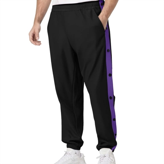 Conairie Sweatpants for Men Solid Color Mid Waisted Tear Basketball Pant Button Up Loose Open Leg Long Pants Track Pants for Travel Training Running Black L