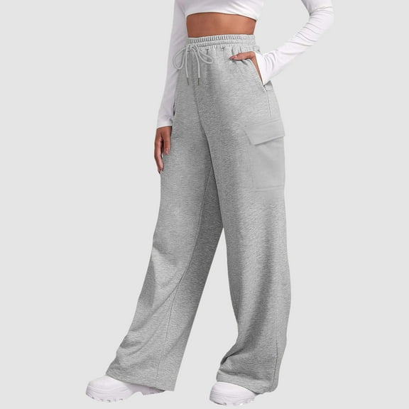 Conairie Sweatpants Women Baggy Straight Leg Loose Fit Drawstring Joggers Pants Workout High Waisted Yoga Pants with Pockets 2025 Fall Gray M