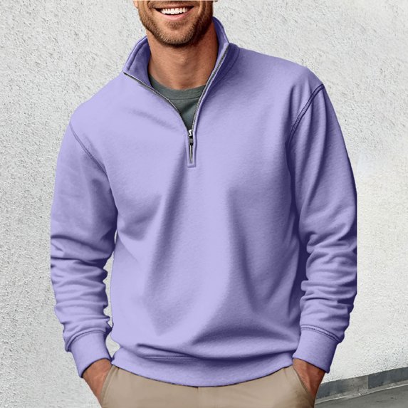 Conairie Sweatshirts For Men Quarter Zip Solid Casual Fashion Loose Fit Crew Neck Shirts Comfoty Soft Long Sleeve Pullover Tops Spring Fall Outfits Clothes Orange XXXL Purple XXL
