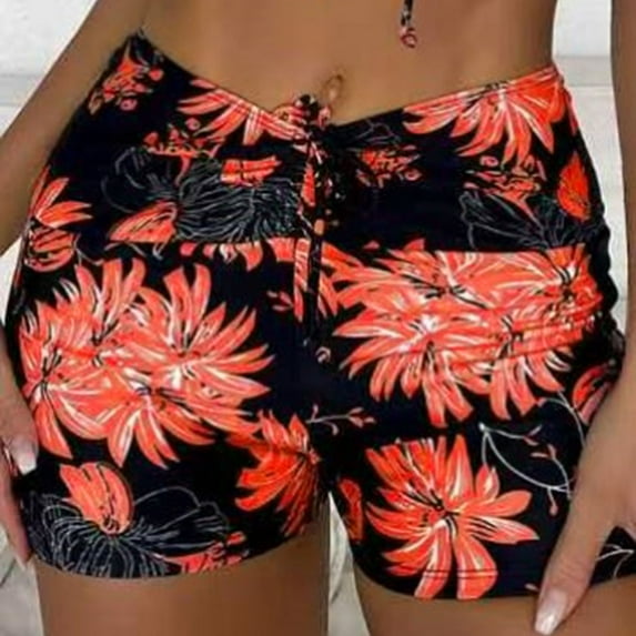 Conairie Swim Shorts For Women Full Coverage High Waisted Swimsuit Comfortable Ruched Scrunch Bathing Suit Bottom Orange S