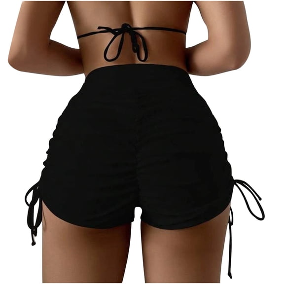 Conairie Swim Shorts For Womens Full Coverage High Waisted Swimsuit Comfortable Ruched Scrunch Swim Bottom Black M