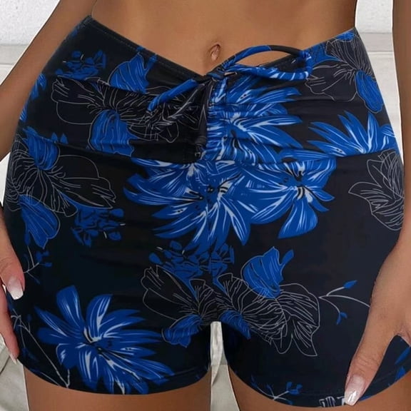 Conairie Swim Shorts Womens Full Coverage High Waisted Bathing Suit Comfortable Ruched Scrunch Swim Bottom Blue L