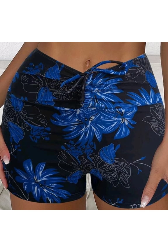 Swim Shorts Womens Full Coverage High Waisted Bathing Suit Comfortable Ruched Scrunch Swim Bottom Blue L