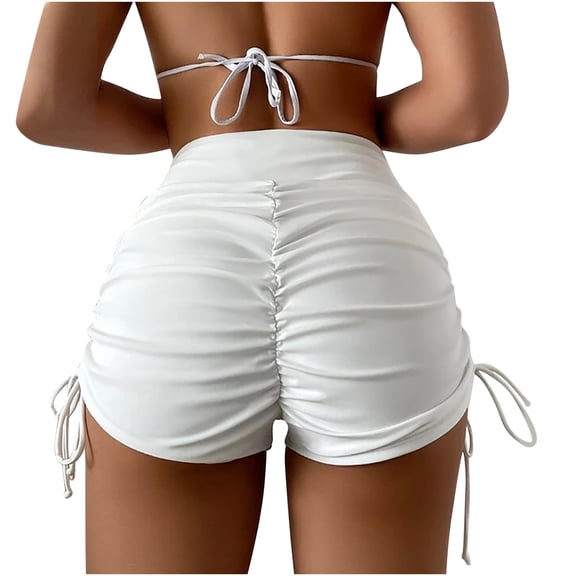 Conairie Swim Shorts Womens Full Coverage High Waisted Bathing Suit Comfortable Ruched Scrunch Swimsuit Bottom White XL