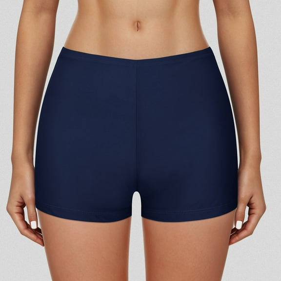 Conairie Swim Shorts Womens High Cut Tummy Control Swimsuit Lightweight Ruched Scrunch Bathing Suit Bottom Dark Blue M
