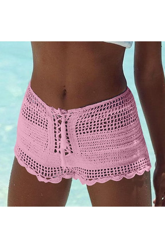 Swim Shorts Womens Lace Tummy Control High Cut Bathing Suit Comfortable Ruched Scrunch Swimsuit Bottom Pink S