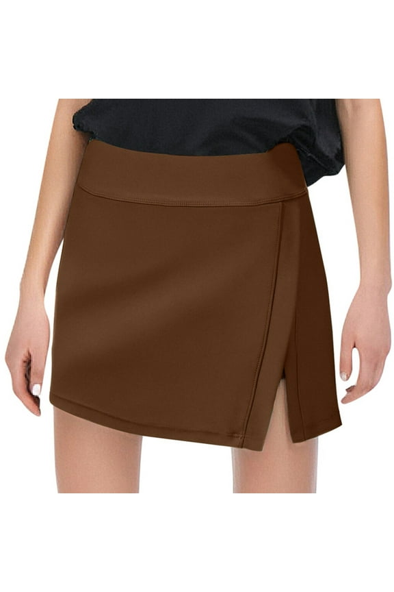 Swim Skirts For Womens High Waisted Ruffle Swimsuit Tummy Control Breathable Tankini Split Swim Bottom Brown S