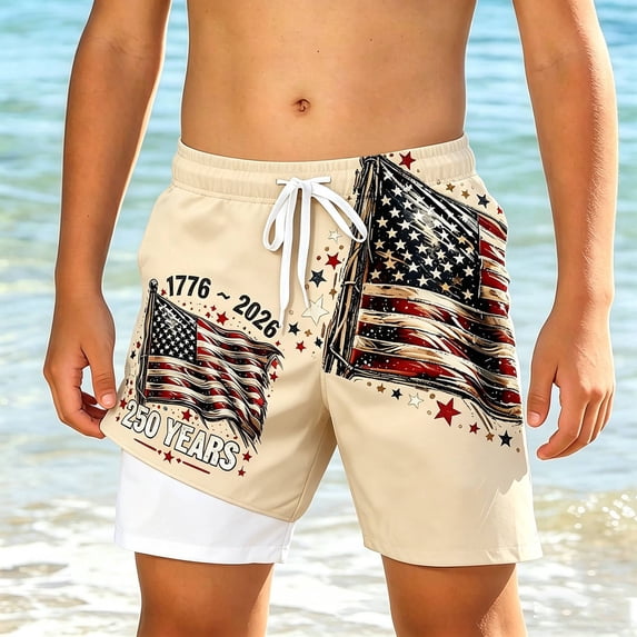 Conairie Swim Trunks For Boys American Falg Print Quick Dry Bathing ...