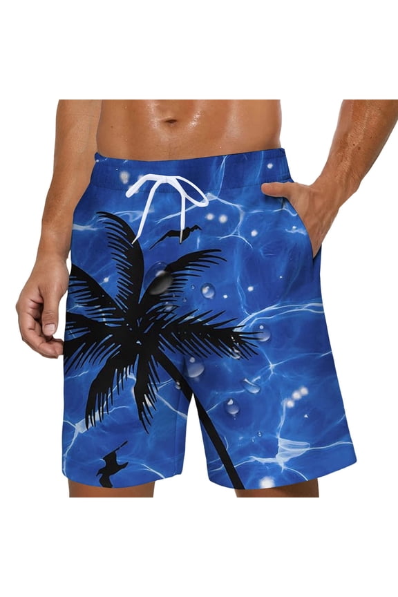 Swim Trunks Men Graphic Print Quick Dry Bathing Suit Board Shorts Beach Comfortable Swimsuit Bottom With Drawstring Blue L