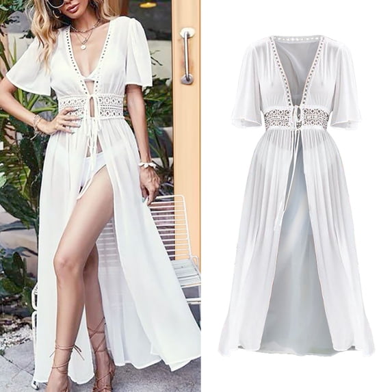 Conairie Swimsuit Coverup For Women Short Sleeve Loose Mesh Sheer Cardigan Bathing Suits Cover Ups Summer Beach Swimwear Vacation Outfits White M