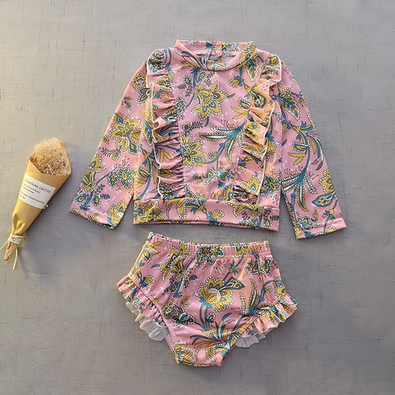Conairie Swimsuit For Girl Set Two Piece Long Sleeve Rash Guard Bathing Suit Breathable Summer Beach Swimwear Pink
