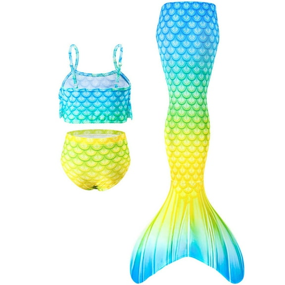 Conairie Swimsuit For Girls Set 3 Piece Color Block Sleeveless Flounce Ruffle Bikini Top With Shorts Cover Up Skirt Sets Summer Beach Swimwear Yellow