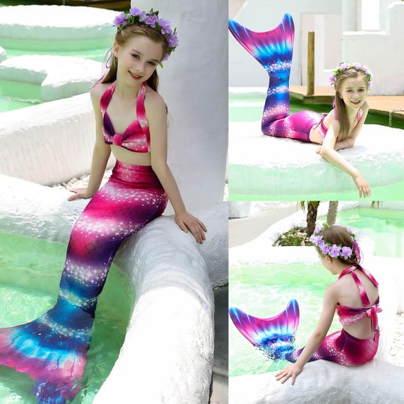 Conairie Swimsuit For Girls Set 3 Piece Flounce Ruffle Tankini Top With Shorts Princess Skirt Sets Breathable Summer Beach Swimwear Hot Pink