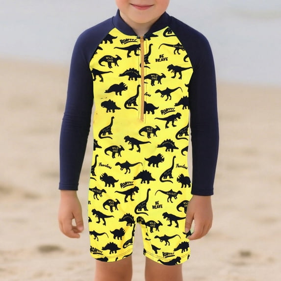 Conairie Swimsuit for Boys One Piece Stretch Long Sleeve Rash Guard Bathing Suit with Zipper Summer Beach Breathable Swimwear Yellow