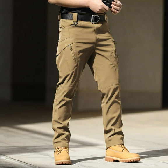 Conairie Tactical Pants for Men Stretch Elastic Waistband Hiking Travel Cargo Pants Slim Fit Comfortable Lightweight Work Pants Multi Pockets Brown L