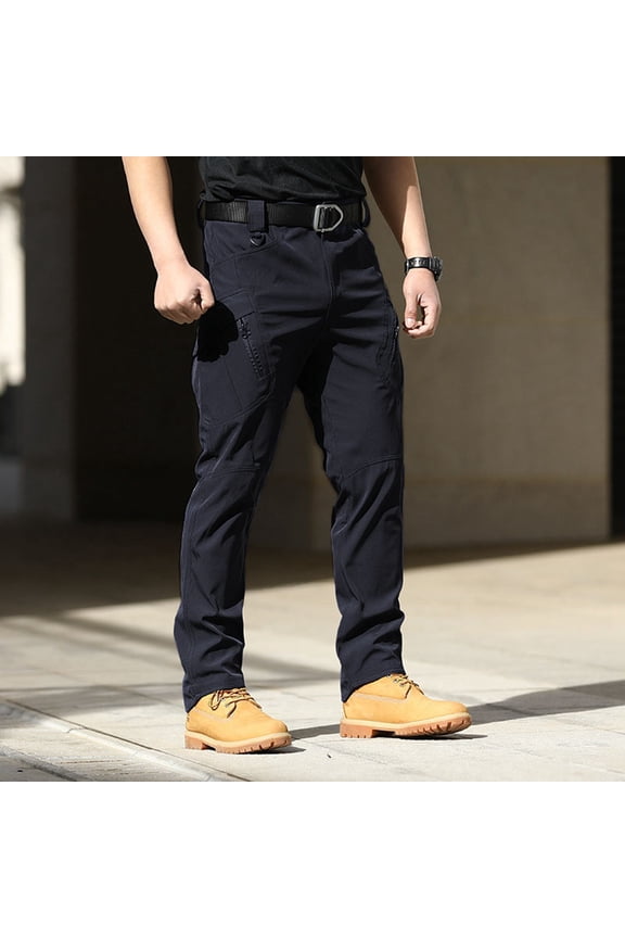 Tactical Pants for Men Stretch Elastic Waistband Hiking Travel Cargo Pants Slim Fit Comfortable Lightweight Work Pants Multi Pockets Brown S