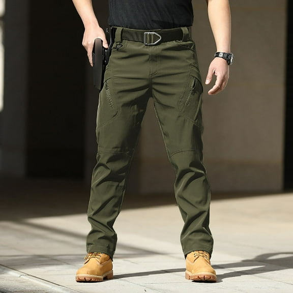 Conairie Tactical Pants for Men Stretch Elastic Waistband Hiking Travel Cargo Pants Slim Fit Comfortable Lightweight Work Pants Multi Pockets Green M