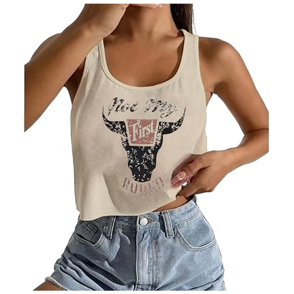 Conairie Tank Tops For Women Scoop Neck Sleeveless Stretchy Ribbed Knit Crop Basic Blouses Letter Print Workout Cami Shirts Navy XXXL