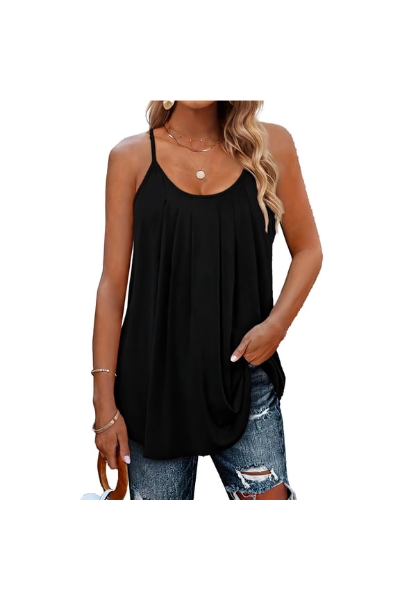 Tank Tops For Women Solid Color Scoop Neck Stretchy Spaghetti Strap Basic Blouses Y2K Going Out Cami Top XXXL