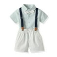 thumbnail image 1 of Conairie Toddler Baby Boy Outfits Dress Clothes Suit Cotton Short Sleeve Shirts Bowtie Suspender Shorts Set Green 12-18 M, 1 of 6