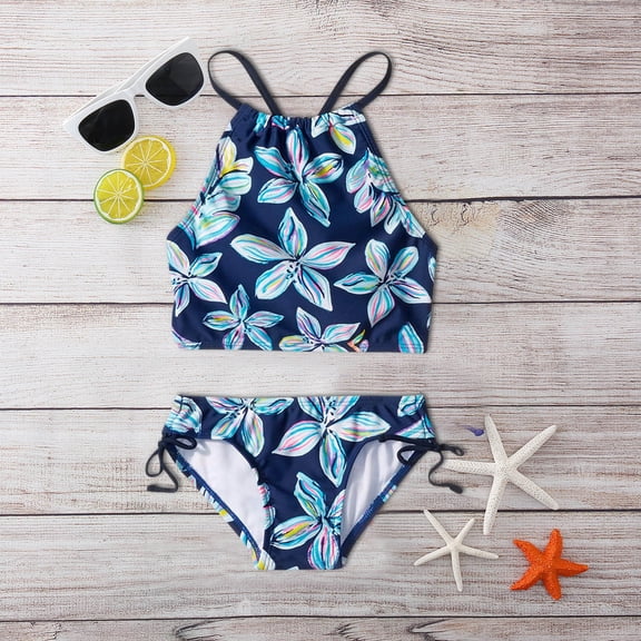 Conairie Two Piece Girls Bikini Sets Tankini Top And Bottom Swimsuit Outfit Comfortable Bathing Suit Beach Swimwear Summer Dark Blue
