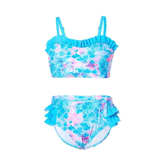 Conairie Two Piece Girls Bikini Sets Tankini Top And Bottom Swimsuit Outfit Comfortable Bathing Suit Beach Swimwear Summer Light Blue