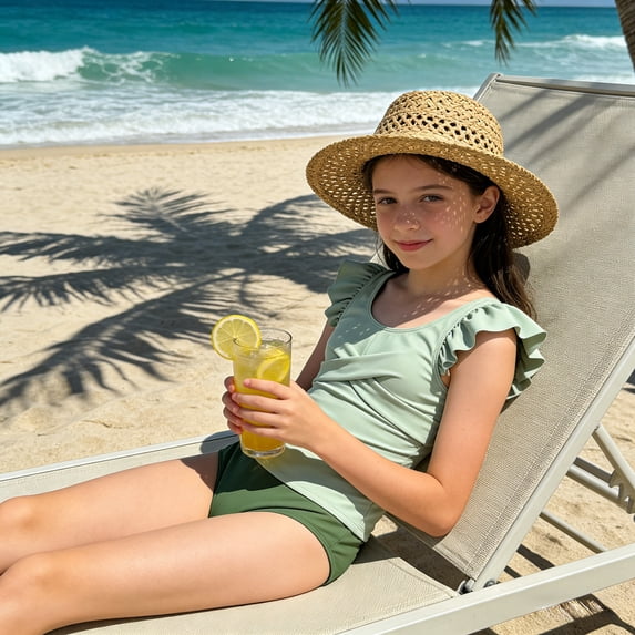 Conairie Two Piece Girls Tankini Sets Tree Print Sleeveless Tops And Bottom Bathing Suit Outfit Breathable Swimsuit Summer Beach Adjustable Straps Swimwear Green 13-14 Y