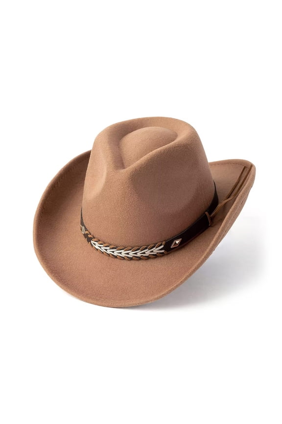 Unisex Fashion Wide Brim Cowboy Fedora Hat Retro Flat Brim Felt Outdoor Casual Jazz Cap Summer Sun Protection Brown