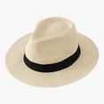 thumbnail image 1 of Conairie Unisex Straw Cowboy Sun Hat Flat Brim Wide Brim Summer Beach UV Protection Breathable Roll Up Fedora Cap Beige, 1 of 1