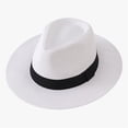 thumbnail image 1 of Conairie Unisex Straw Cowboy Sun Hat Flat Brim Wide Brim Summer Beach UV Protection Breathable Roll Up Fedora Cap White1, 1 of 1