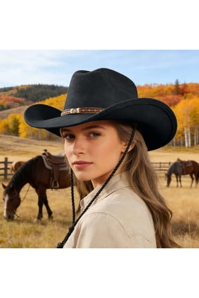 Unisex Vintage Western Cowboy Hat Classic Fashion Fedora Wide Brim Felt Outdoor Summer Sun Protection Jazz Cap Black