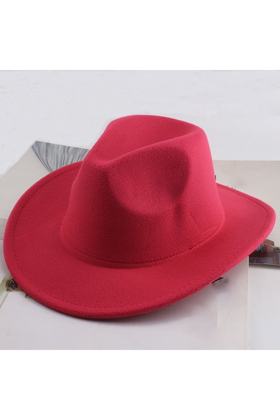 Unisex Western Cowboy Fedora Hat Retro Flat Brim Felt Performance Wide Brim Jazz Cap Outdoor Summer Hot Pink