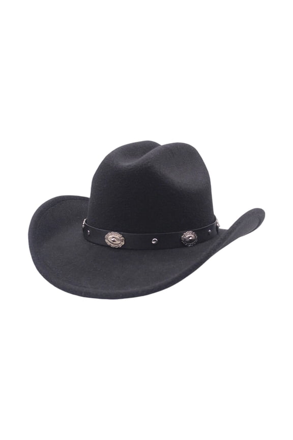Unisex Western Cowboy Felt Fedora Hat Wide Brim Ethnic Style Outdoor Summer Sun Protection Jazz Cap Black