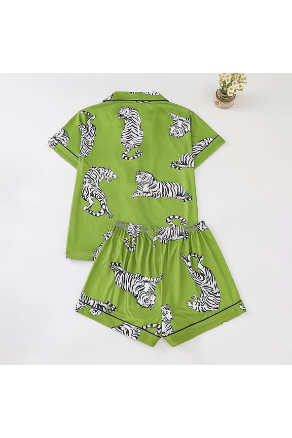 Valentine Pajamas Women Graphics Print Button Down Shirt And Shorts Pj Set Loungewear Soft Two Piece Holiday Sleepwear Green L