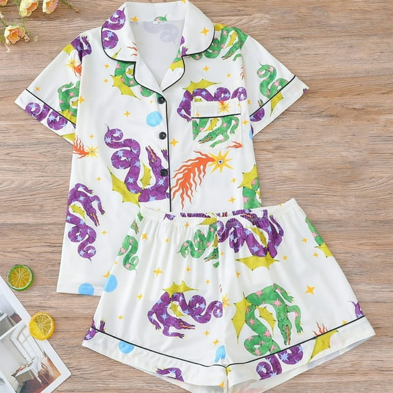 Conairie Valentine Pajamas Women Graphics Print Cute Button Down Shirt And Shorts Pj Set Sleepwear Soft 2 Piece Outfits Lounge Sets White S