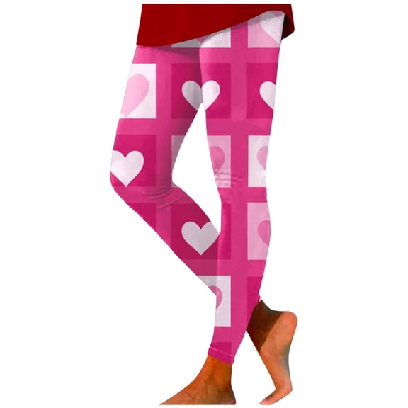 Conairie Valentine'S Day Leggings For Women Heart Print Velvet Elastic High Waisted Yoga Pants Cozy Soft Holiday Tummy Control Casual Tights Pink XL